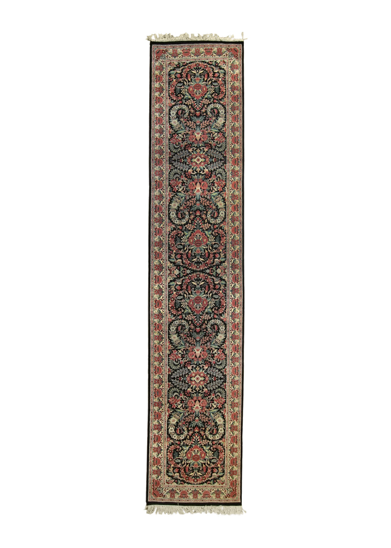 A10485 Oriental Rug Pakistani Handmade Runner Traditional 2'7'' x 12'5'' -3x12- Black Red Floral Design.jpg