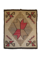 A10526 Native American Rug Navajo Handmade Area Tribal Antique 3'10'' x 5'0'' -4x5- Whites Beige Red Geometric Design