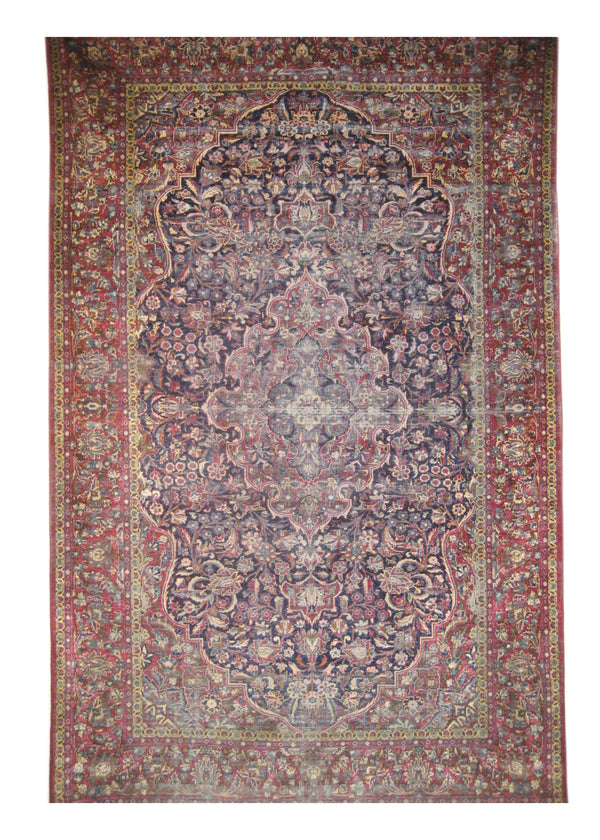 A10532 Persian Rug Kashan Handmade Area Traditional 4'2'' x 6'7'' -4x7- Red Blue Floral Design