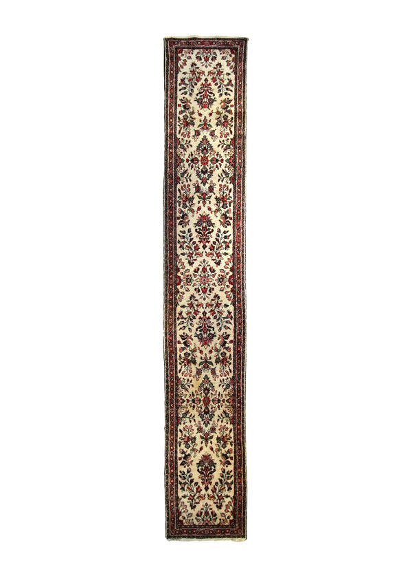 A10561 Persian Rug Hamadan Handmade Runner Tribal 2'7'' x 16'2'' -3x16- Whites Beige Red Floral Design