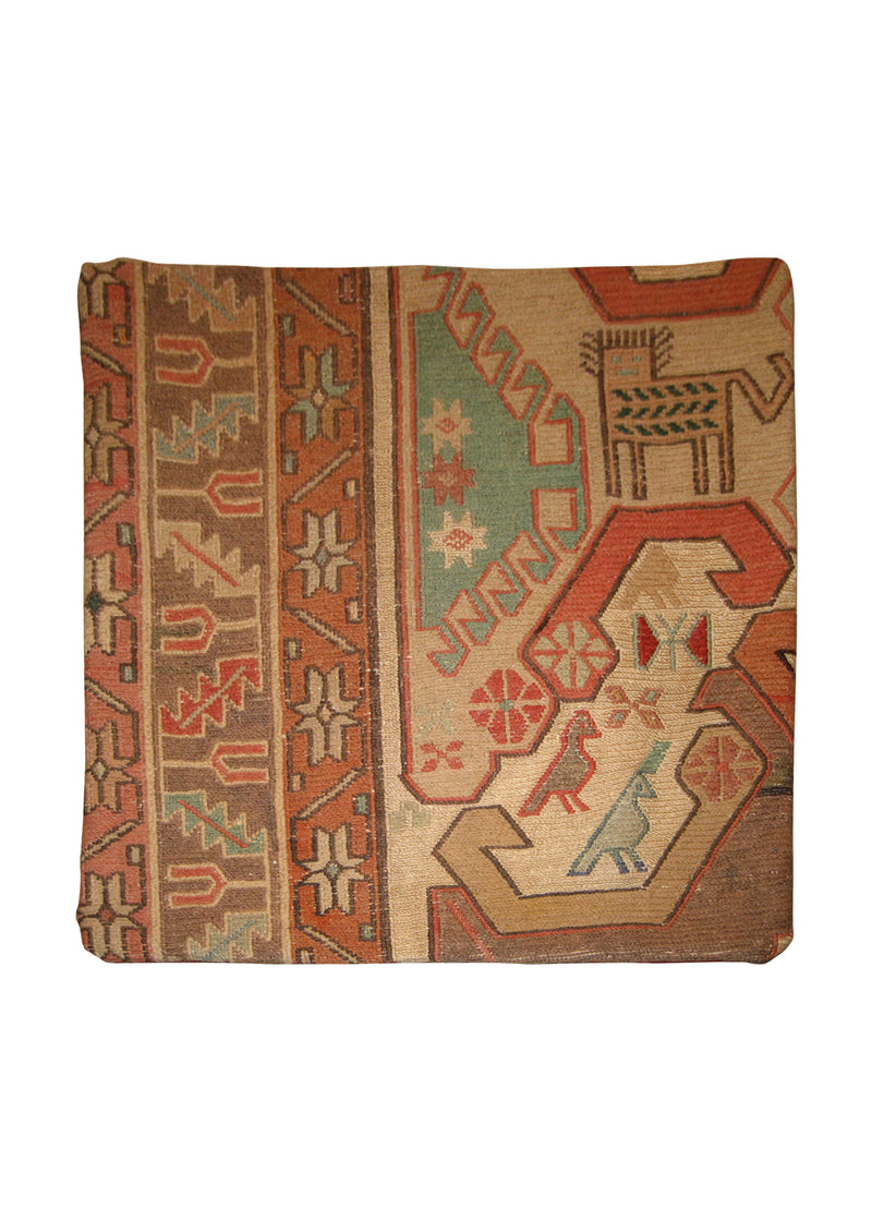 A10567 Persian Rug Azerbaijan Handmade Pillow Tribal 1'4'' x 1'4'' -1x1- Whites Beige Pink Kilim Geometric Design