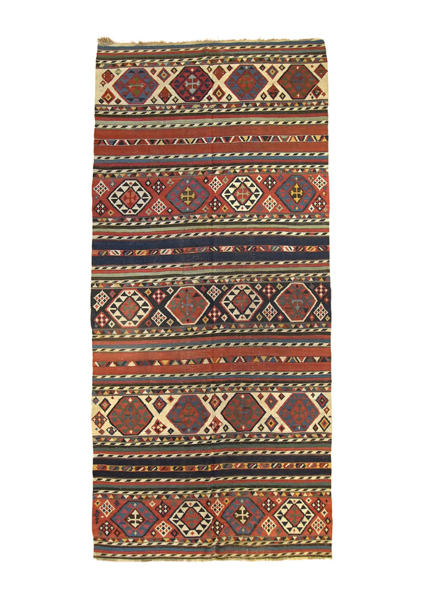 A10608 Caucasian Rug Shirvan Handmade Runner Tribal Antique 5'0'' x 10'9'' -5x11- Multi-color Red Kilim Geometric Design.jpg