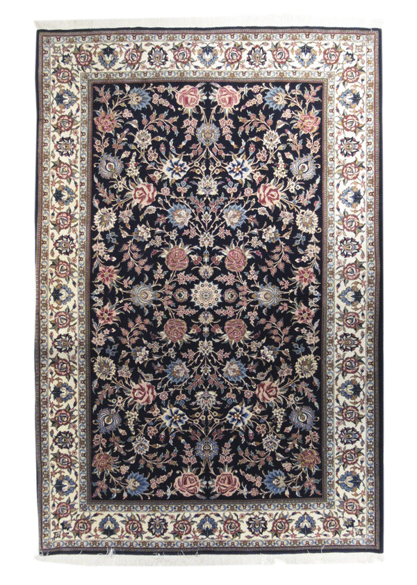 A10691 Persian Rug Isfahan Handmade Area Traditional 4'6'' x 7'2'' -5x7- Blue Whites Beige Floral Design
