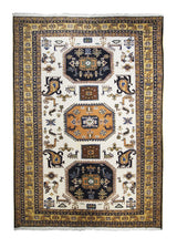 A10726 Persian Rug Meshkin Handmade Area Tribal 8'4'' x 11'5'' -8x11- Whites Beige Yellow Gold Geometric Paisley Boteh Animals Design