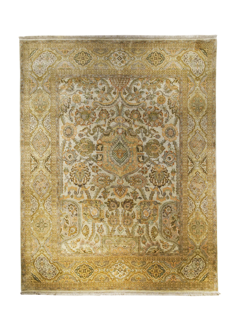 A10860 Oriental Rug Indian Handmade Area Transitional 7'12'' x 10'2'' -8x10- Yellow Gold Green Tea Washed Floral Design