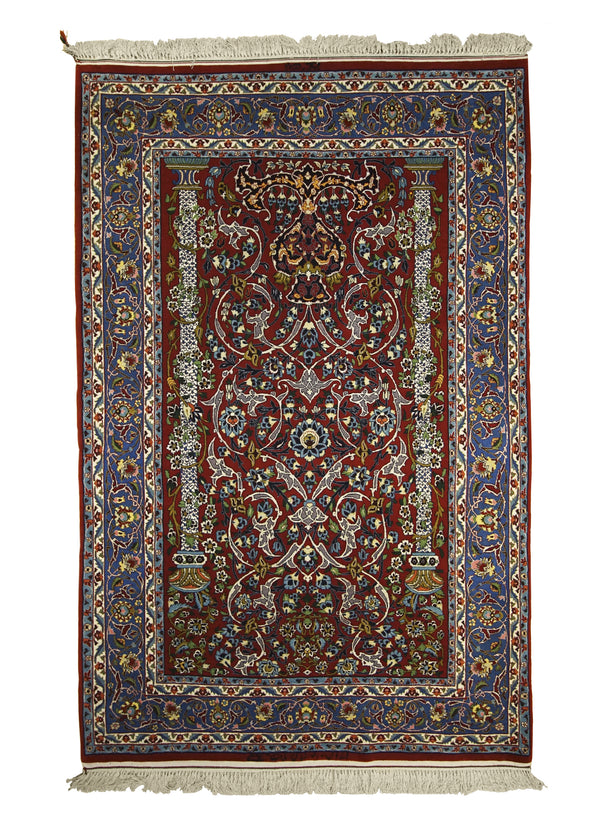 A10996 Persian Rug Isfahan Handmade Area Traditional 3'7'' x 5'6'' -4x6- Red Blue Tree of Life Design