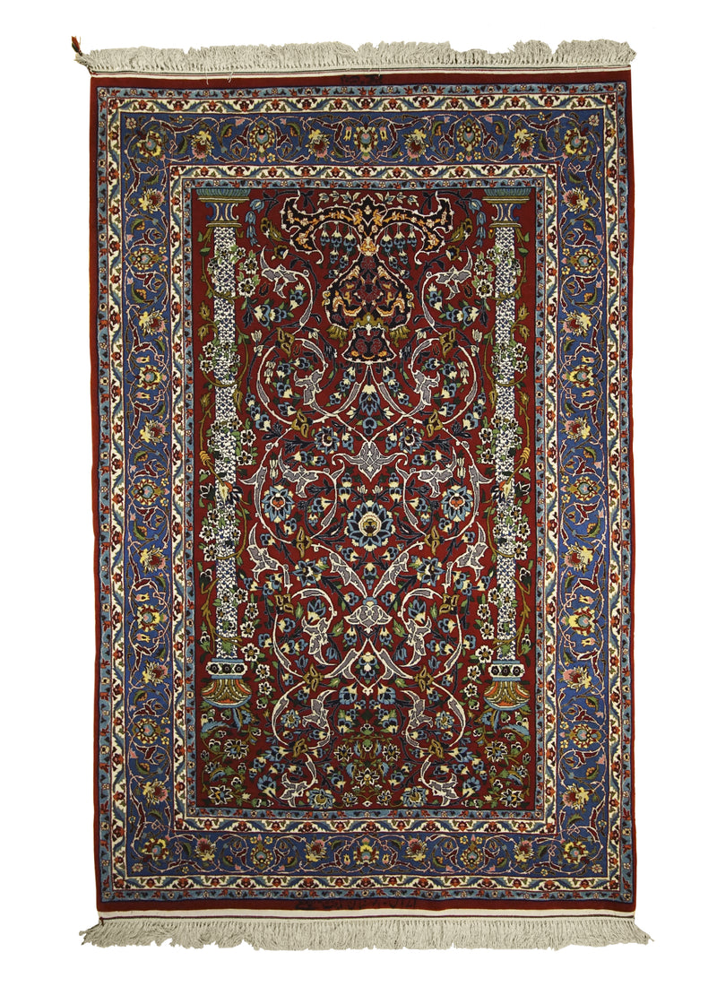 A10996 Persian Rug Isfahan Handmade Area Traditional 3'7'' x 5'6'' -4x6- Red Blue Tree of Life Design