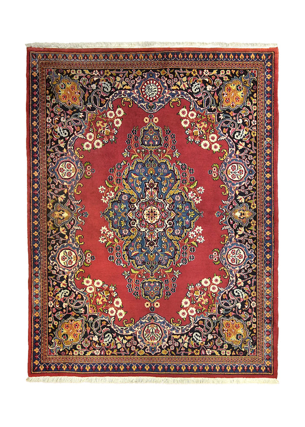 A10997 Persian Rug Moud Handmade Area Traditional 4'1'' x 5'3'' -4x5- Red Blue Floral Open Field Design.jpg