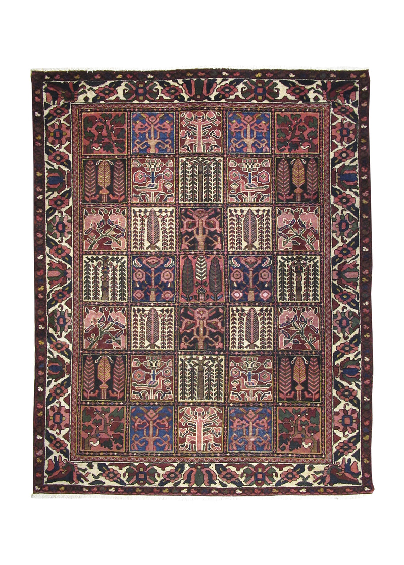 A11118 Persian Rug Bakhtiari Handmade Area Tribal Vintage 5'2'' x 6'9'' -5x7- Pink Garden Design