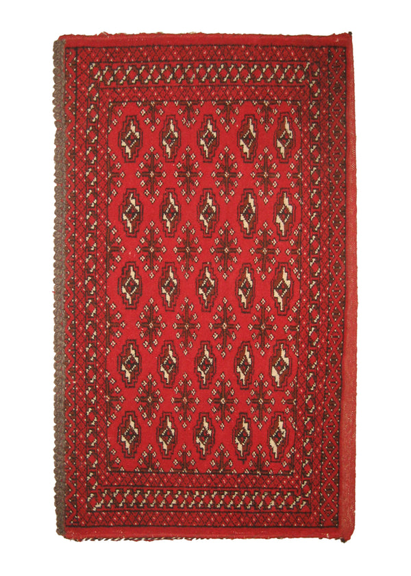 A11157 Persian Rug Turkmen Handmade Area Tribal 1'8'' x 2'7'' -2x3- Red Geometric Bokhara Elephant Foot Poshti Design