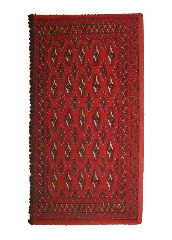 A11160 Persian Rug Turkmen Handmade Area Tribal 1'6'' x 2'9'' -2x3- Red Geometric Bokhara Elephant Foot Poshti Design