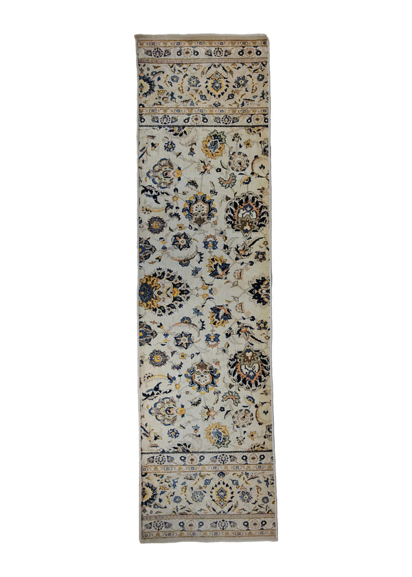 A11183 Persian Rug Kashan Handmade Runner Traditional 2'7'' x 9'6'' -3x10- Whites Beige Yellow Gold Floral Partition Design