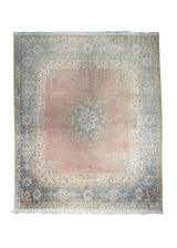 A11210 Persian Rug Lavar Kerman Handmade Area Traditional 10'7'' x 12'8'' -11x13- Pink Blue Floral Open Field Design.jpg