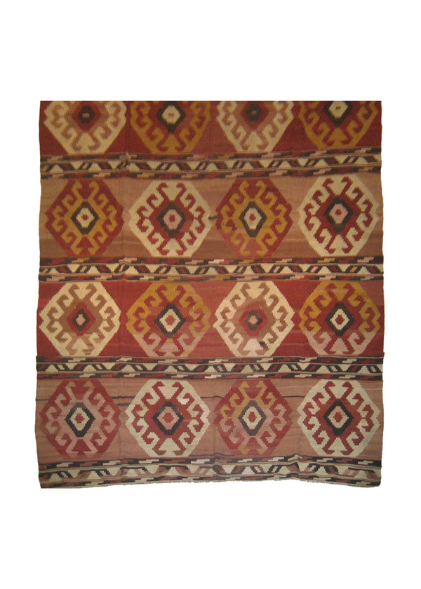 A11218 Oriental Rug Turkish Handmade Area Tribal 7'6'' x 15'5'' -8x15- Red Kilim Geometric Design