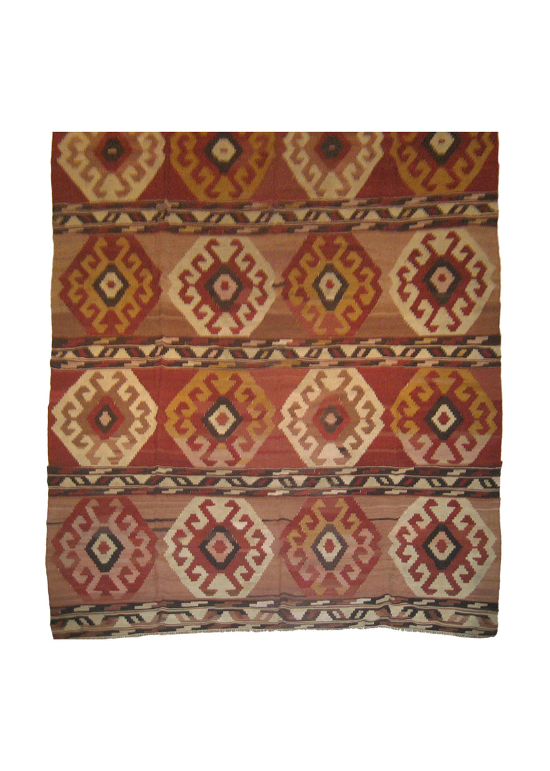 A11218 Oriental Rug Turkish Handmade Area Tribal 7'6'' x 15'5'' -8x15- Red Kilim Geometric Design