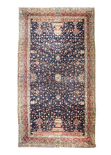 A11461 Persian Rug Lavar Kerman Handmade Area Traditional Antique 9'11'' x 17'6'' -10x18- Blue Red Floral Design