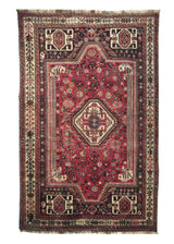 A11480 Persian Rug Shiraz Handmade Area Tribal 5'1'' x 8'1'' -5x8- Red Geometric Design
