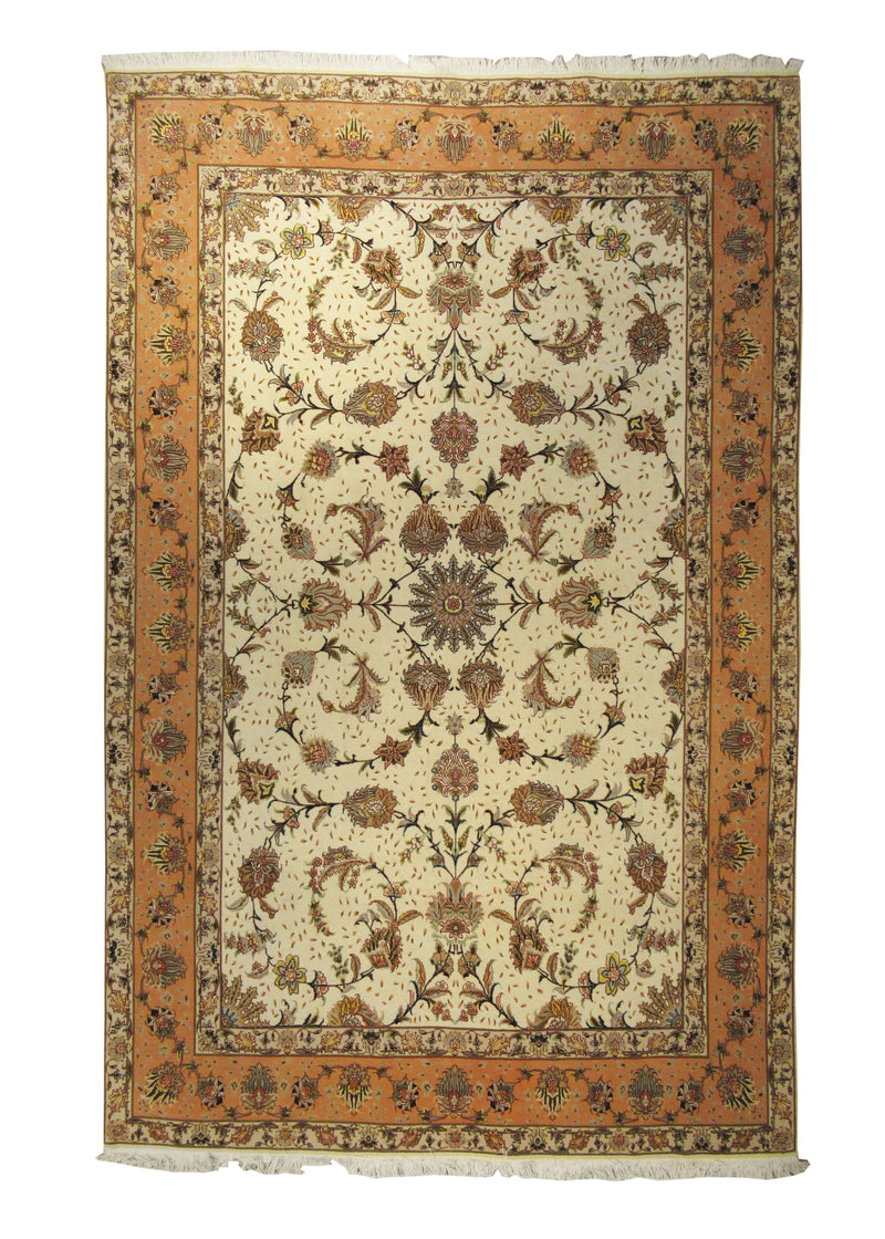 A11496 Persian Rug Tabriz Handmade Area Traditional 6'7'' x 10'1'' -7x10- Whites Beige Pink Naghsh Design