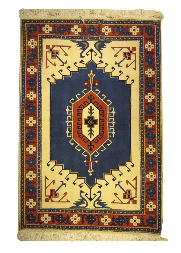 A11621 Persian Rug Serapi Handmade Area Tribal 5'5'' x 8'1'' -5x8- Whites Beige Red Geometric Design