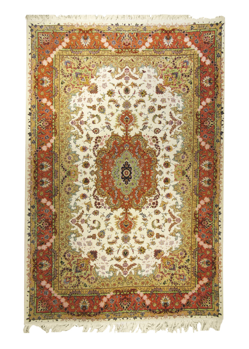 A11782 Persian Rug Tabriz Handmade Area Traditional 6'8'' x 10'1'' -7x10- Whites Beige Pink Floral Naghsh Design