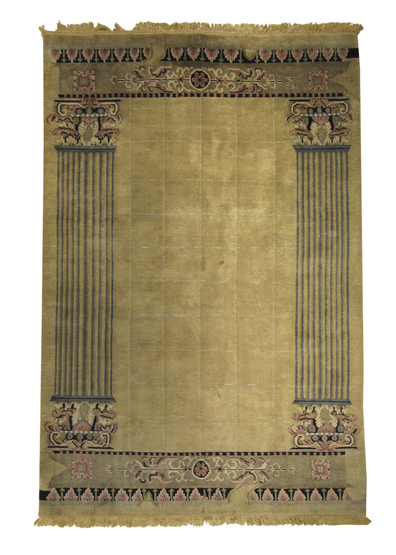 A12019 Oriental Rug Nepalese Handmade Area Traditional 5'10'' x 8'9'' -6x9- Yellow Gold Pictorial Floral Design