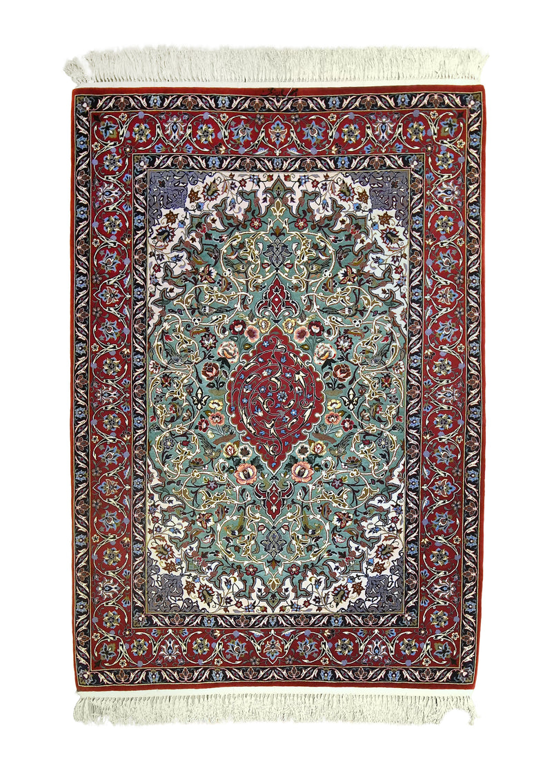 Isfahan Rug Green Persian Rug Isfahan Handmade Area Traditional 3'8