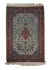 A12033 Persian Rug Isfahan Handmade Area Traditional 3'8'' x 5'2'' -4x5- Green Red Floral Design