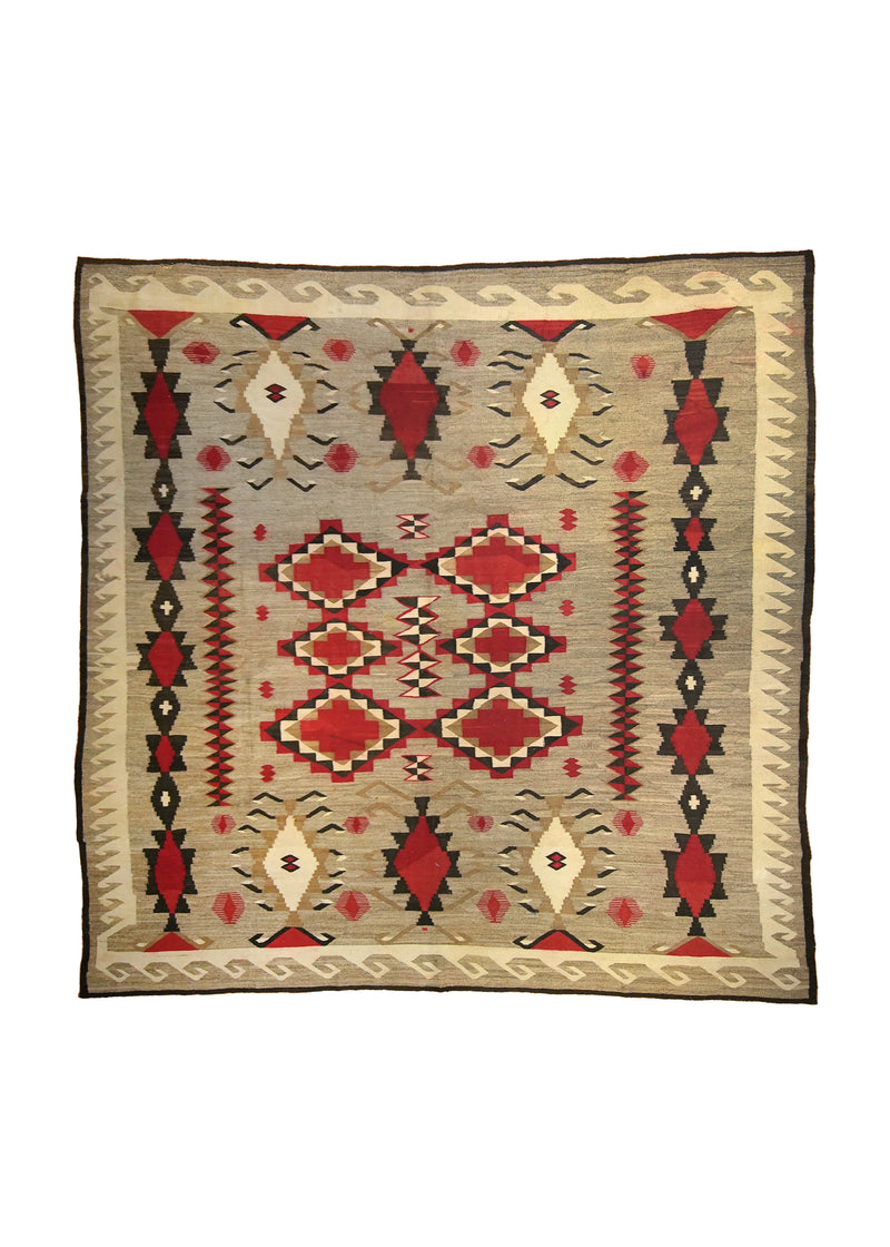 A12039 Native American Rug Navajo Handmade Square Antique Tribal 9'0'' x 9'2'' -9x9- Whites Beige Black Geometric Design.jpg