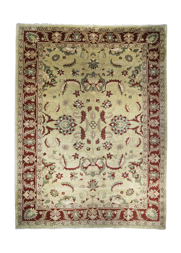 A12108 Oriental Rug Pakistani Handmade Area Transitional 9'1'' x 12'1'' -9x12- Green Red Floral Design