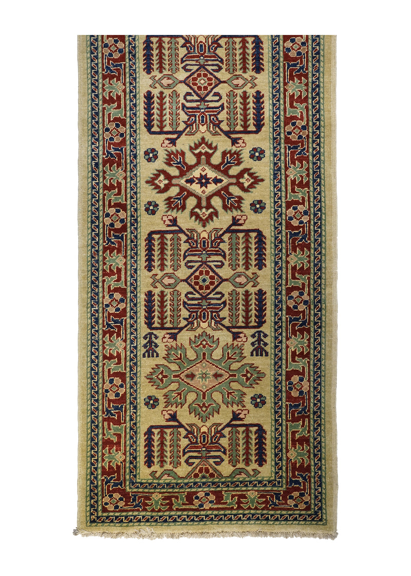 A12111 Oriental Rug Pakistani Handmade Runner Transitional 2'8'' x 19'1'' -3x19- Green Red Whites Beige Floral Geometric Design