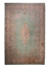A12249 Persian Rug Kerman Handmade Area Traditional 5'12'' x 9'3'' -6x9- Green Pink Open Field Floral Design