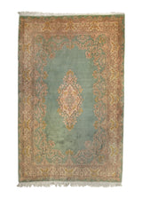 A12249 Persian Rug Kerman Handmade Area Traditional 6'0'' x 9'3'' -6x9- Green Pink Open Field Floral Design.jpg