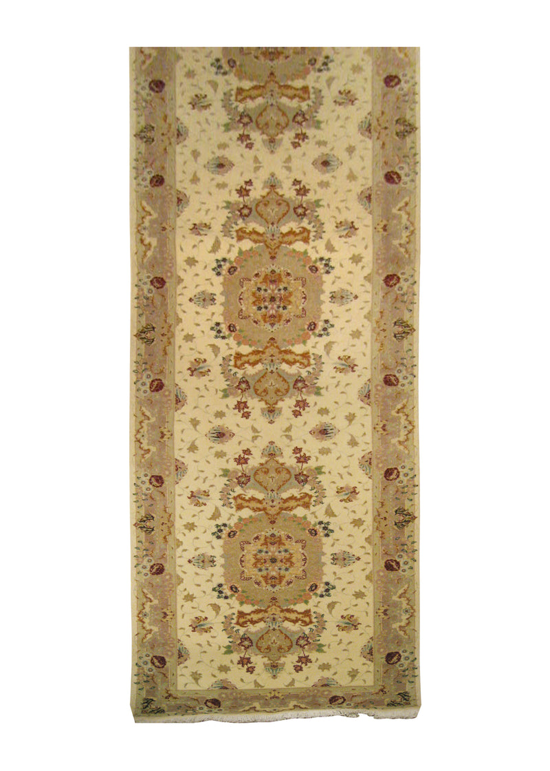 A12411 Persian Rug Tabriz Handmade Runner Traditional 2'6'' x 10'3'' -3x10- Whites Beige Pink Floral Naghsh Design