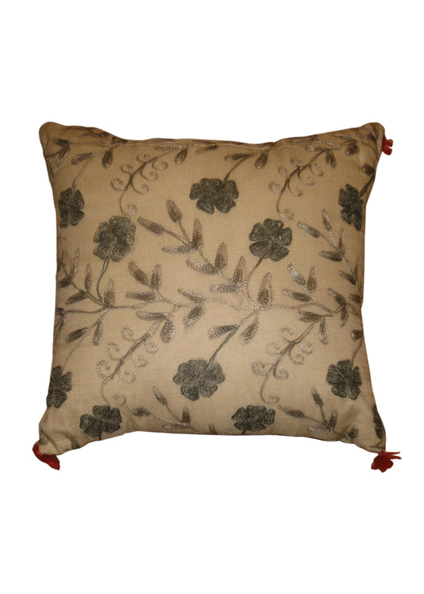 A12486 Oriental Rug Indian Handmade Pillow Traditional 1'4'' x 1'4'' -1x1- Green Whites Beige Floral Design