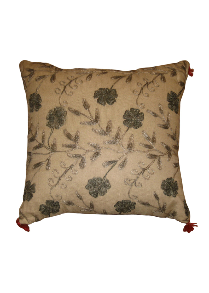 A12486 Oriental Rug Indian Handmade Pillow Traditional 1'4'' x 1'4'' -1x1- Green Whites Beige Floral Design