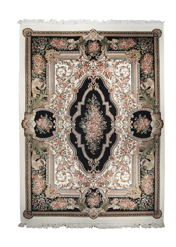A12766 Oriental Rug Chinese Handmade Area Traditional 9'2'' x 12'2'' -9x12- Whites Beige Black Pink Aubusson Design