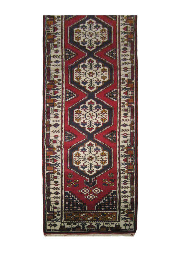A12782 Oriental Rug Turkish Handmade Runner Tribal 2'6'' x 12'0'' -3x12- Red Blue Geometric Design