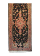 A12897 Persian Rug Tabriz Handmade Runner Traditional 2'8'' x 6'7'' -3x7- Black Pink Floral Naghsh Design