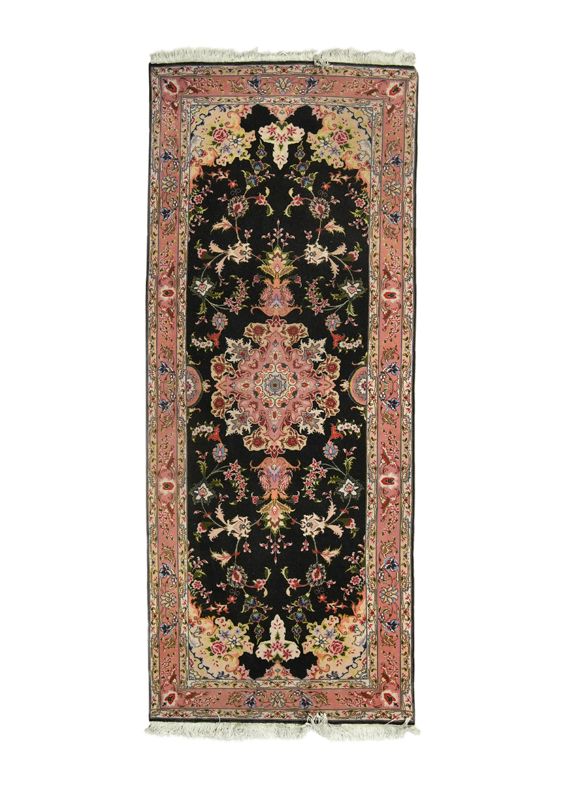 A12897 Persian Rug Tabriz Handmade Runner Traditional 2'8'' x 6'7'' -3x7- Black Pink Floral Naghsh Design.jpg