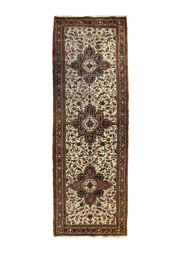 A13025 Persian Rug Heriz Handmade Runner Tribal Vintage 3'6'' x 10'4'' -4x10- Red Blue Geometric Design