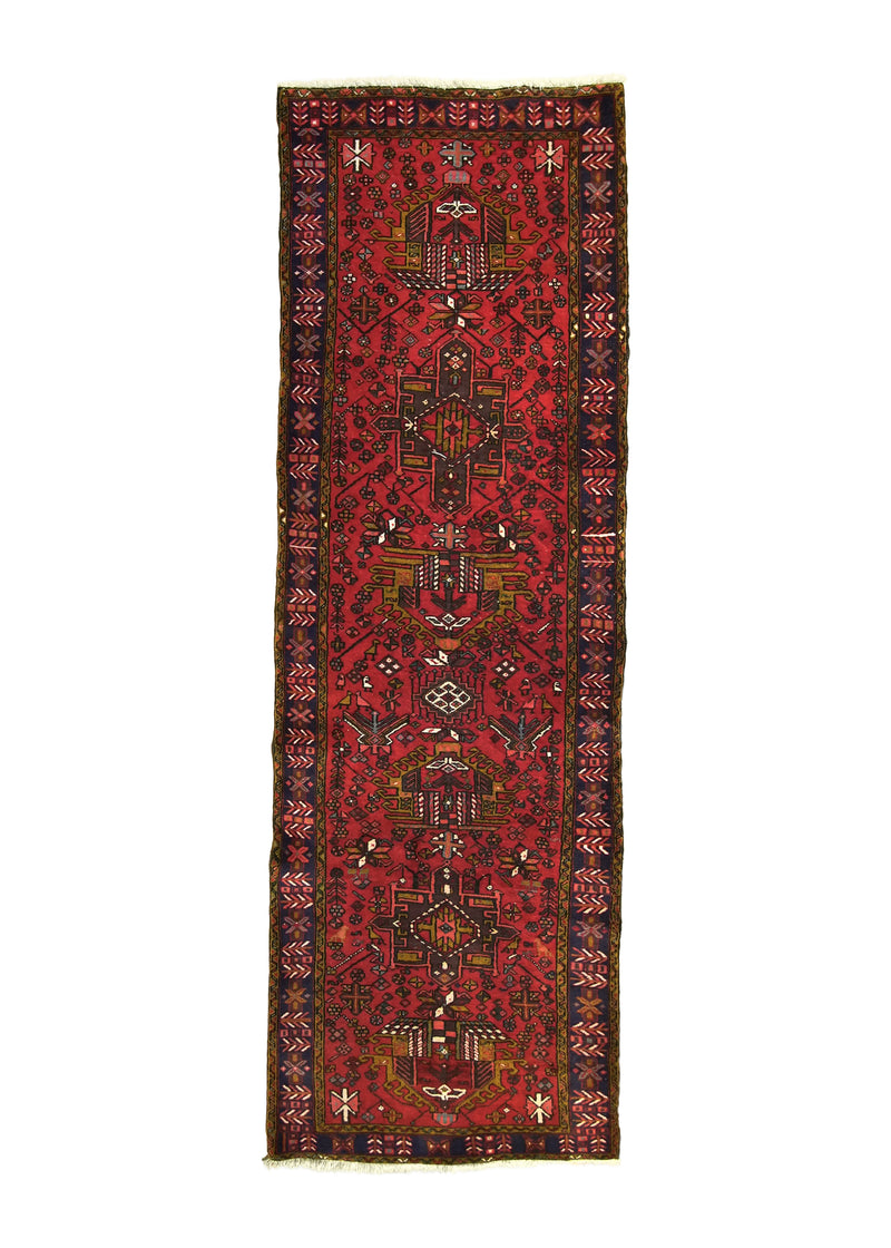 A13026 Persian Rug Gharajeh Handmade Runner Tribal 3'2'' x 10'1'' -3x10- Red Blue Geometric Design.jpg