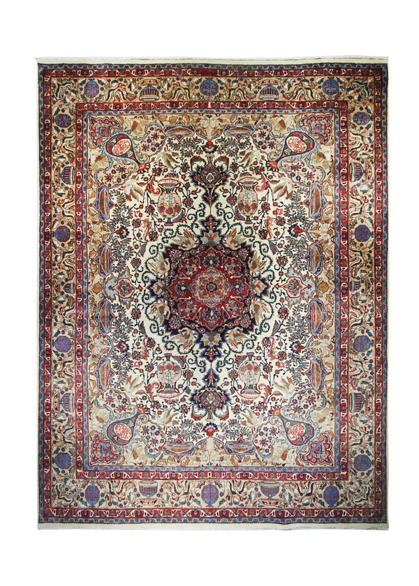 A13040 Persian Rug Kashmar Handmade Area Traditional 9'10'' x 13'5'' -10x13- Whites Beige Blue Floral Vase Design