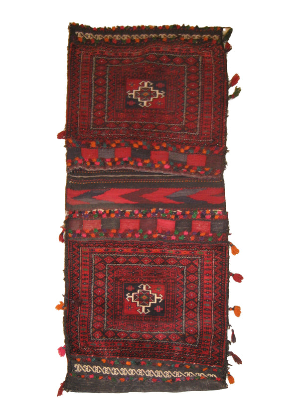 A13160 Oriental Rug Turkmen Handmade Saddle Tribal 2'0'' x 4'6'' -2x5- Red Baloch Geometric Design