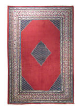 A13171 Persian Rug Saraband Handmade Area Tribal 6'7'' x 9'9'' -7x10- Red Open Field Paisley Boteh Design