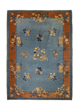 A13178 Oriental Rug Chinese Handmade Area Traditional 6'1'' x 8'8'' -6x9- Blue Brown Symbol Floral Design.jpg