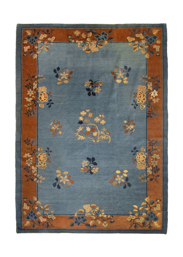 A13178 Oriental Rug Chinese Handmade Area Traditional 6'1'' x 8'8'' -6x9- Blue Brown Symbol Floral Design.jpg