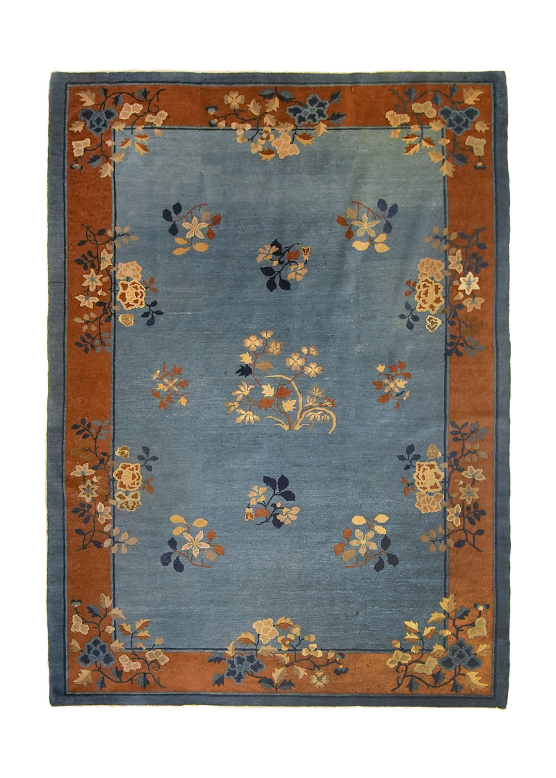 A13178 Oriental Rug Chinese Handmade Area Traditional 6'1'' x 8'8'' -6x9- Blue Brown Symbol Floral Design.jpg