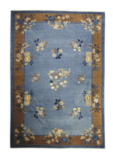 A13178 Oriental Rug Chinese Handmade Area Traditional 6'1'' x 8'8'' -6x9- Blue Brown Symbol Floral Design