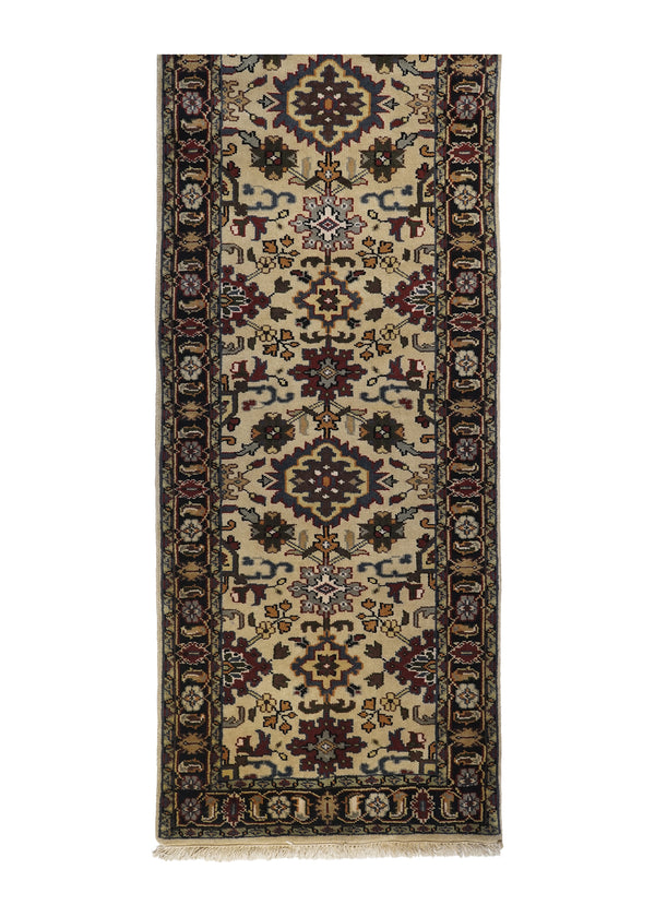 A13210 Oriental Rug Indian Handmade Runner Transitional Tribal 2'7'' x 15'11'' -3x16- Whites Beige Black Mahal Design