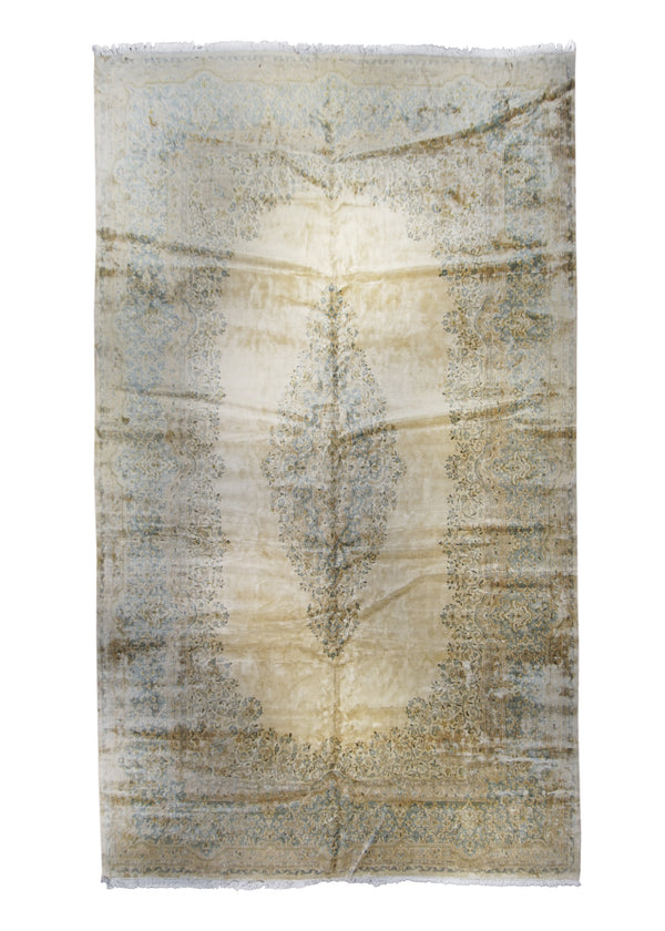 A13359 Persian Rug Kerman Handmade Area Traditional 11'11'' x 20'7'' -12x21- Whites Beige Blue Open Field Design